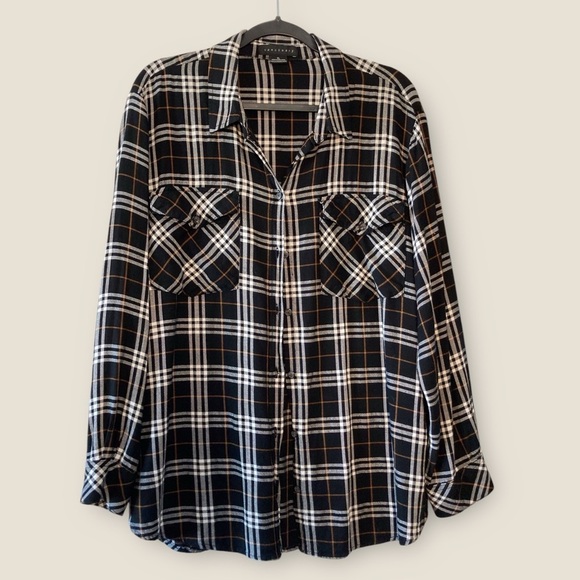 Sanctuary Tops - Sanctuary Anthropology Plaid Shirt Grunge Plaid Black white